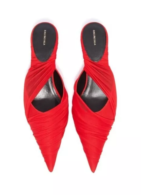 Balenciaga Womens Red Knife Mules Kitten Heel Shoes Size EU 39 US 9 Box Included