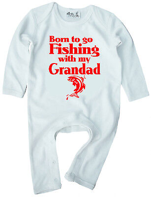 Baby vestiti da pesca "nato per andare a pescare con mio nonno" Boy Girl Romper Suit