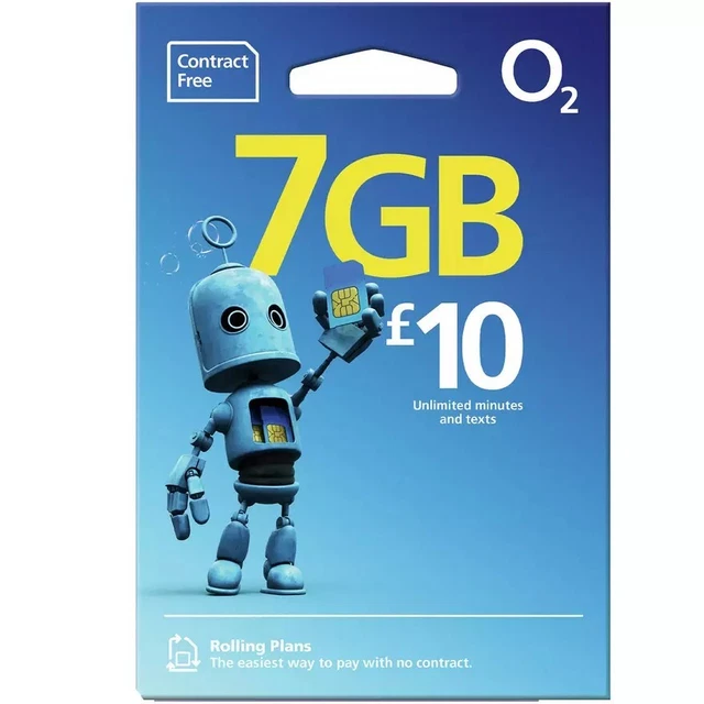 O2 Pay As You Go Sim Card £10 Bundle 3 in1 Micro Nano PAYG DATA ROLLOVER