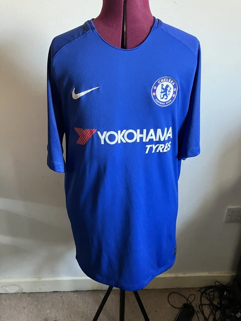 Mens Chelsea Football Club 2017/18 Nike Shirt Home Blue Kit Size Large