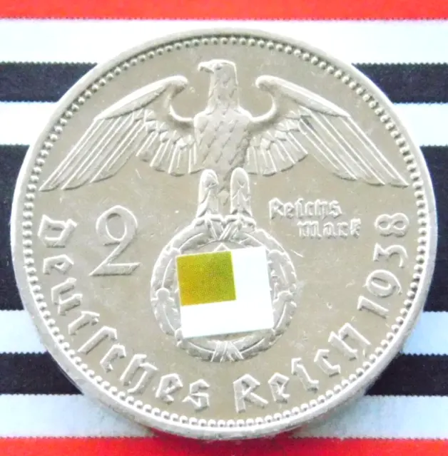 GERMAN Coin 2 REICHSMARK 1938 A SWASTIKA Hindenburg Silver 3rd Reich WW2 Mark BU