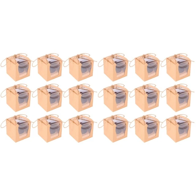20 pz scatole per cupcake carta Kraft contenitore per finestre bambino