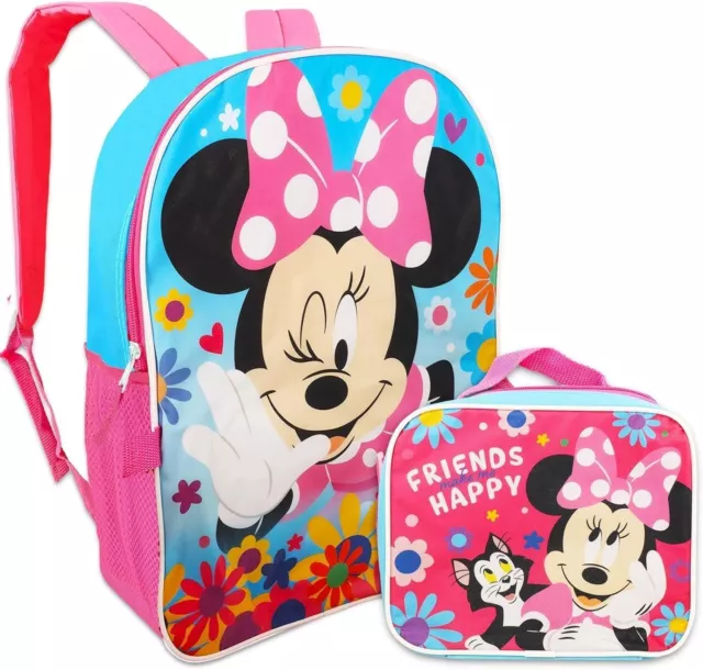 Disney Minnie Mouse 16" Large Backpack School bag With lunch box