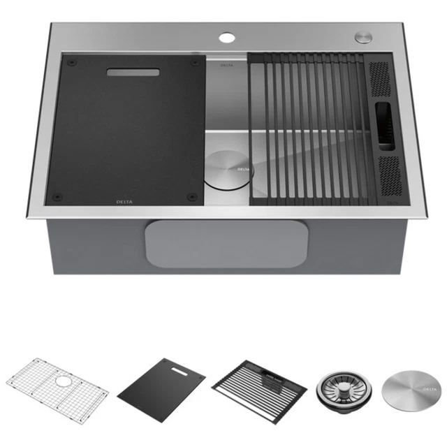 Delta 95A931-30S Rivet 30” Workstation Kitchen Sink Top Mount - Stainless Steel