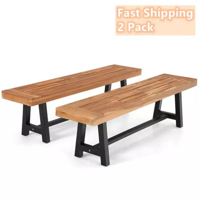 Park Bench Set of 2 Garden Patio Furniture Yard Deck Wood Seat Outdoor Chair NEW