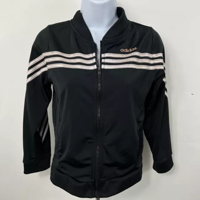 Adidas Jacket Youth Girl's Large (14) Full Zip Black Long Sleeve Athletic Casual