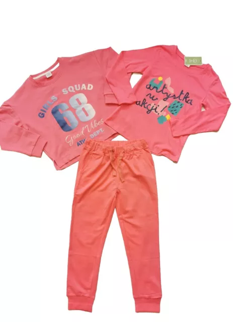 NUOVO pacchetto outfit ragazza età 2-10 anni cotone rosa felpa jogger top 2