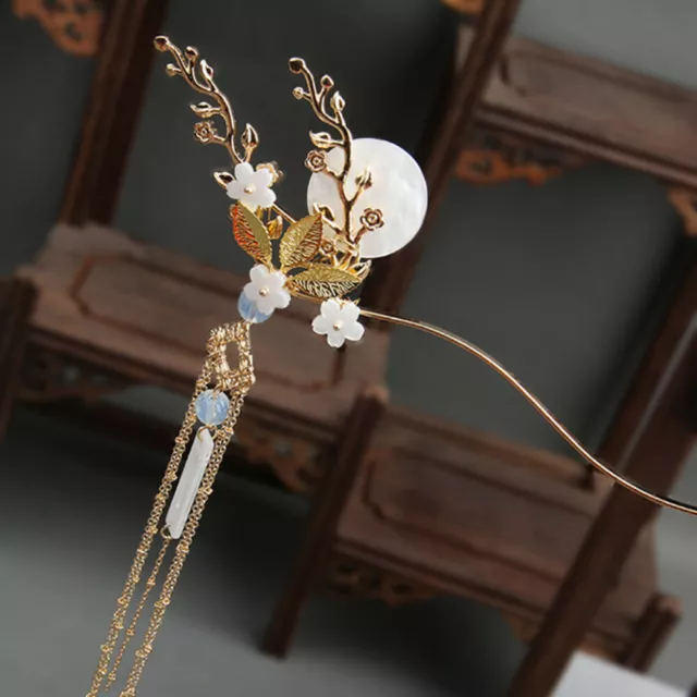 Handmade Chinese Hairpin Flower Tassel Kanzashi Crystal Step Shake Hair Clip
