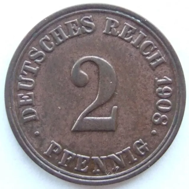 Moneta Reich Tedesco Impero Tedesco 2 Pfennig 1908 A IN Extremely fine /