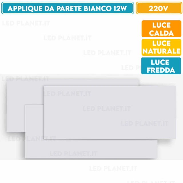 Applique Plafoniera Ip44 Bianco 12W Parete A Muro Led Moderno Interno Vetro