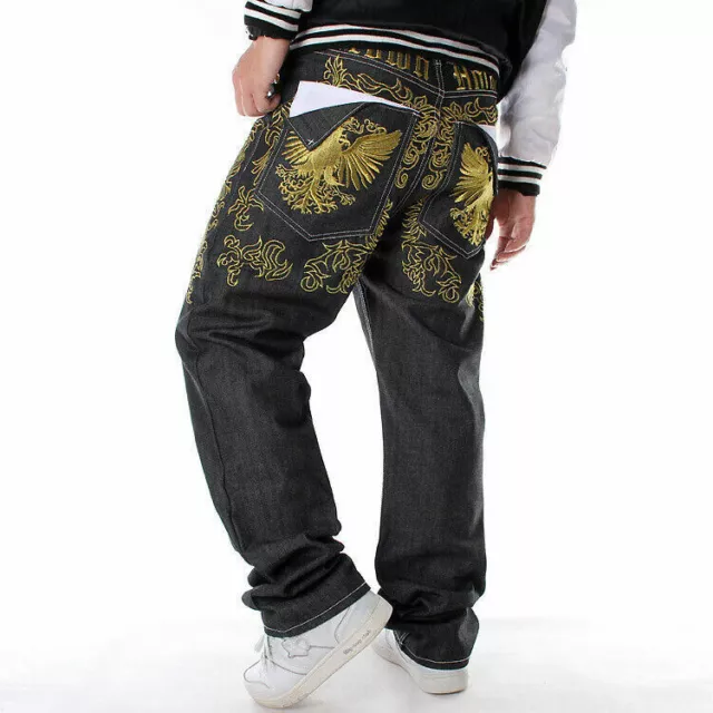 Pantaloni jeans da uomo ricamati hip hop larghi graffiti larghi larghi larghi streetwear ali