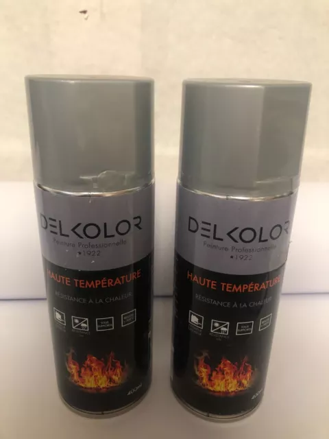 Lot De 2 Bombe De Peinture Haute Température Gris Aluminium Delkolor (1.1292)