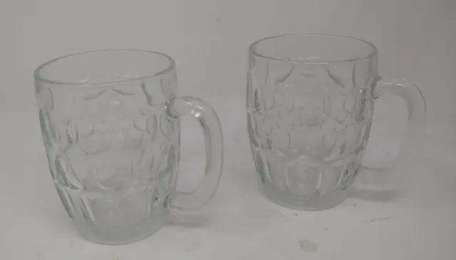 2 Pack Winston Clear Dimpled Thumbprint 16 oz Glass Beer Mugs 1970s