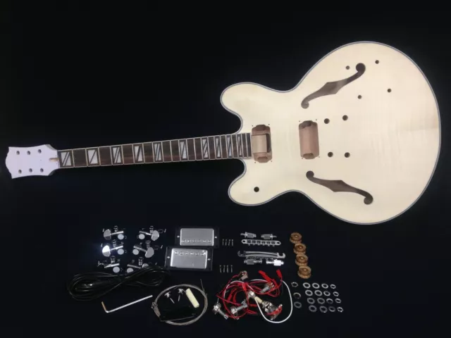 E-272DIY Complete NO-SOLDER,Semi-Hollow Body Electric Guitar DIY Kit+Free Picks