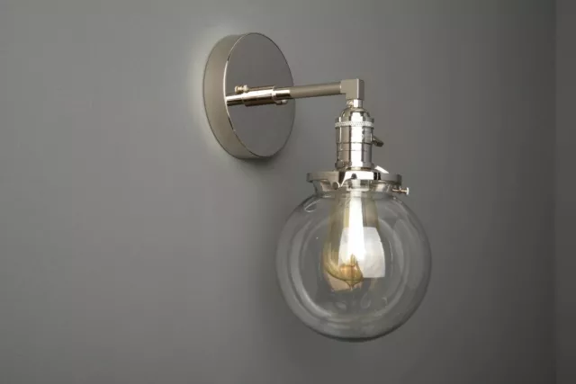 Modern Wall Sconce Mid Century Brass Globe Light Industrial Fixture Vintage Lamp