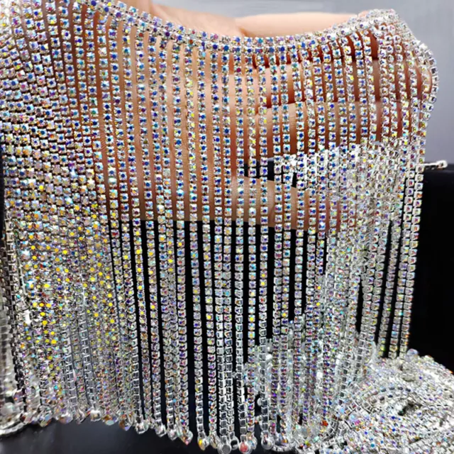 Glitter Crystal Rhinestone Tassel Fringe Trim Chain Beaded DIY Sewing Craft 10cm