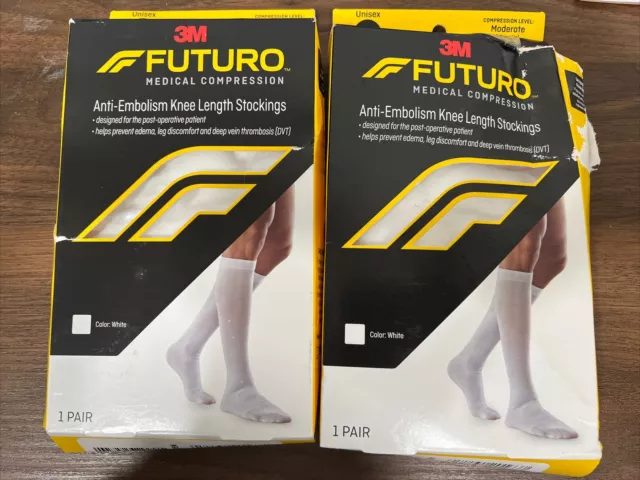 3m Lg FUTURO Medias Anti-Embolismo Hasta la Rodilla Blanco 2 Piezas Caja Dañada Nuevo