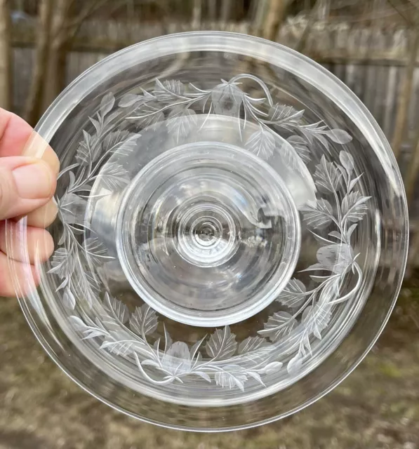 American Brilliant Cut Glass Etched Strawberries and Cream Dish