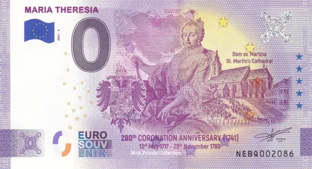 0 Euro-Schein ÖSTERREICH - MARIA THERESIA Kaiserin NEBQ-2021-2 ANNIVERSARY Rar !