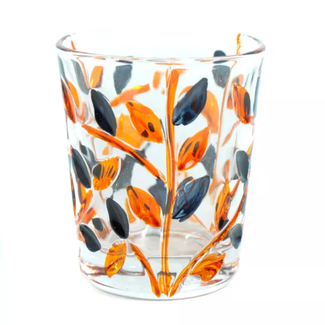 Murano Verre Shot Verre Orange Noir Main Peint Fleur Motif 57ml