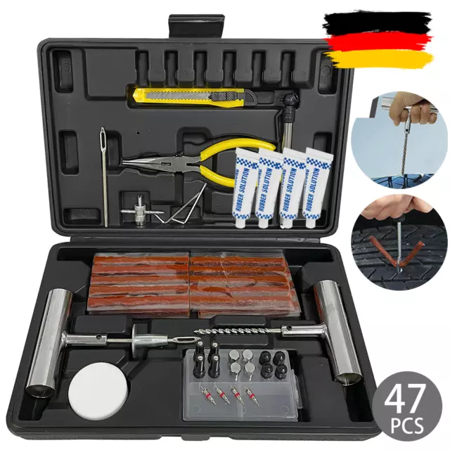 Auto Reifenreparatur Set Pkw Pannenset 47Tlg Vulkanisier Flickzeug + Zange