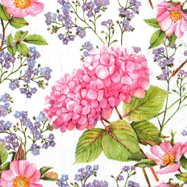 Serviettes en papier Hortensia rose fleurs. Paper napkins Hydrangea pink flowers
