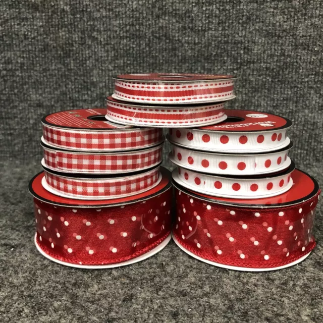 Lote de 10 cintas de Navidad vintage (2) 1 1/2"" con cable 4 yardas y (8) 3/8"" 3 yardas nuevas