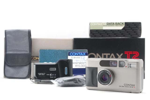 All in Box[TOP MINT w/ Data Back] CONTAX T2 Titan Silver 35mm Film Camera JAPAN