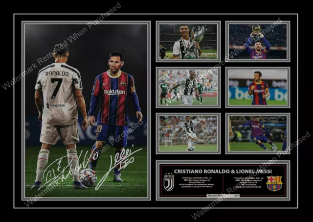 Lionel Messi & Cristiano Ronaldo Signed Football Greats  A4 Photo Print