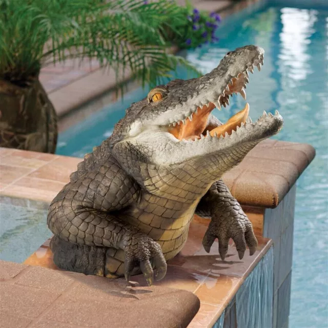 Florida Swamp Gator Alligator Sculpture Home Garden Pond Crocodile Statue