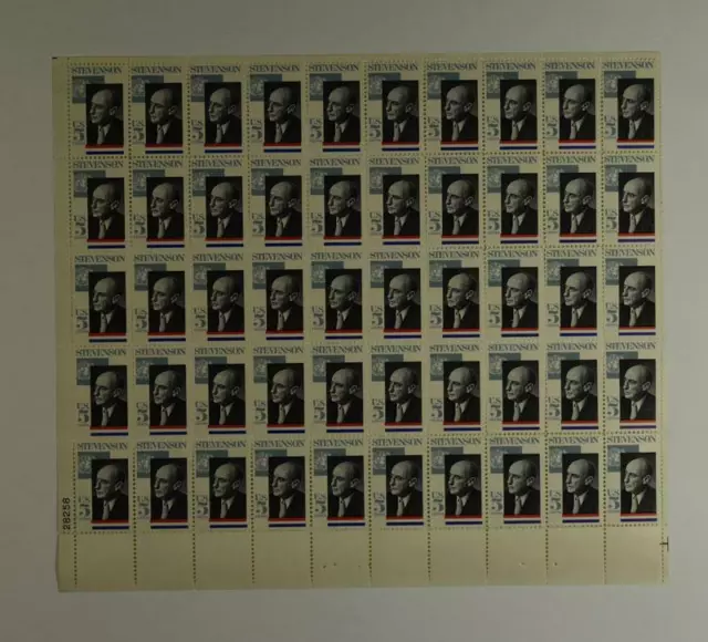 Us Scott 1275 Pane Of 50 Adlia Stevenson Stamps 5 Cent Face Mnh