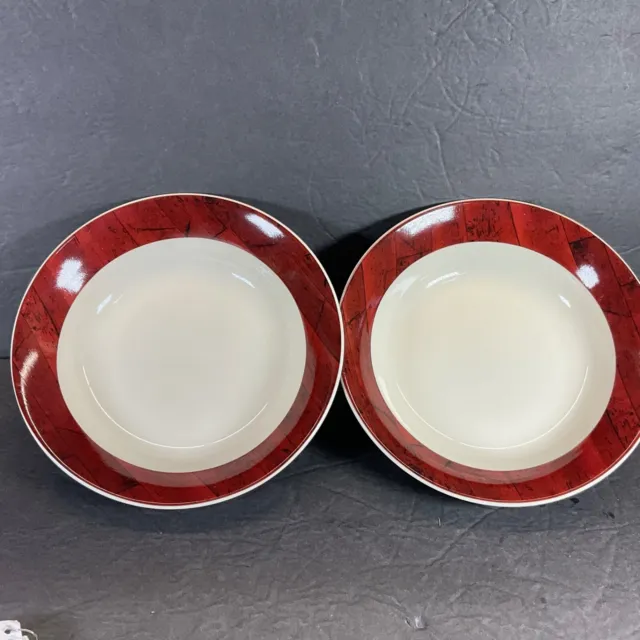 2 soup bowls Barns Warren Kimble Sakura Red Boards 7.5” wide 1998 NWOT