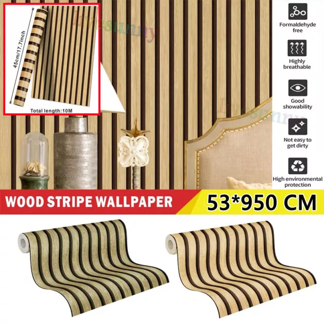 10M Wood Slat Wallpaper 3D Effect Wooden Slats Panelled Wallpaper Width-53CM UK*