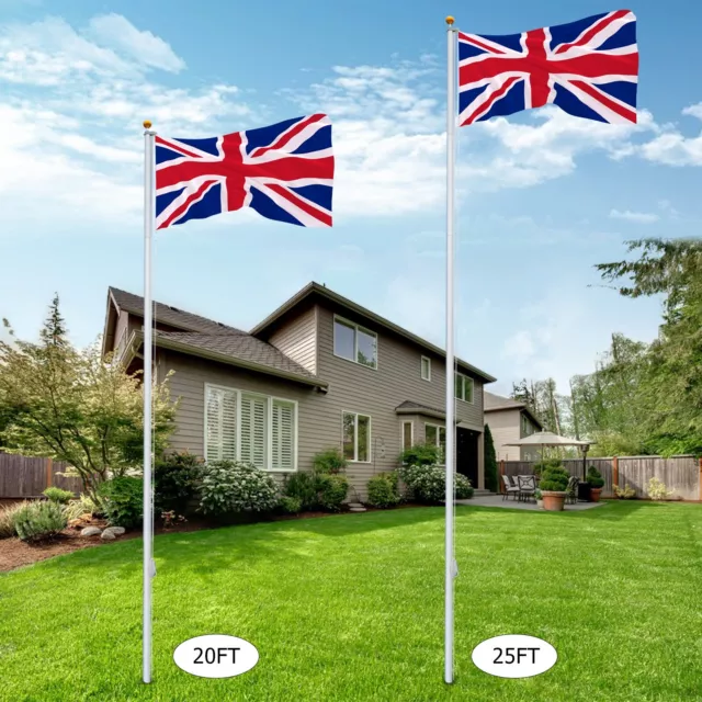 7.5M/25FT Sectional Flag Pole Kit Aluminum Telescopic Flagpole Yard & Commercial 3