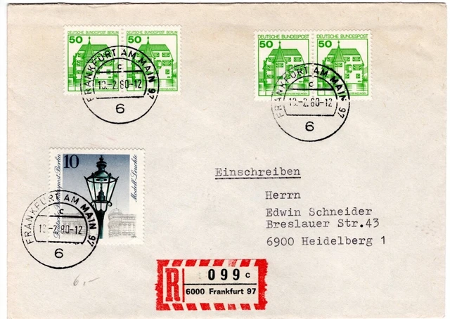 Bedarfsbrief: 2 waagerechte Paare Berlin Mi Berlin 615 und Bund 1038 ⨀