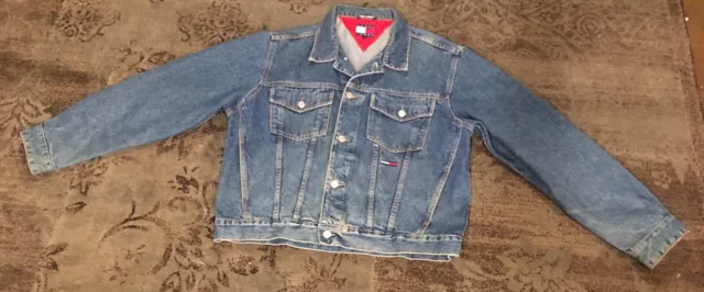Vintage Tommy Hilfiger Jeans Jacket Men Large Blue Stonewash Denim Button Up