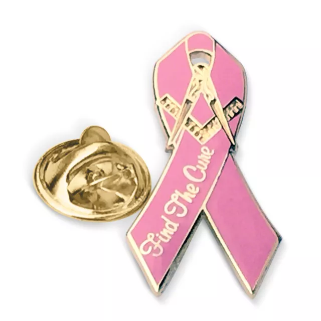 Masonic Badge Breast Cancer Support Ribbon with Square & Compass Profits Donated