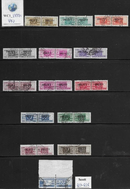 WC1_13371. ITALY: TRIESTE FTT. 1949-53 parcel post cplt set. Scott Q13-Q26. Used