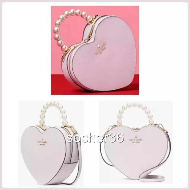 Kate Spade Love Shack Heart Faux Pearl Crossbody Lilac Moon Kf516 Nwt $399