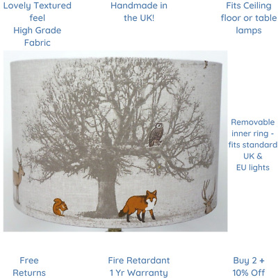 WOODLAND LAMPSHADE Fox Owl Deer Animal Lampshade Ceiling Table Light Shade Round
