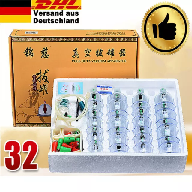 32 Stk Profi Schröpfglas-Set Massage Medizinisches Schröpfset Vakuum Cupping-Set