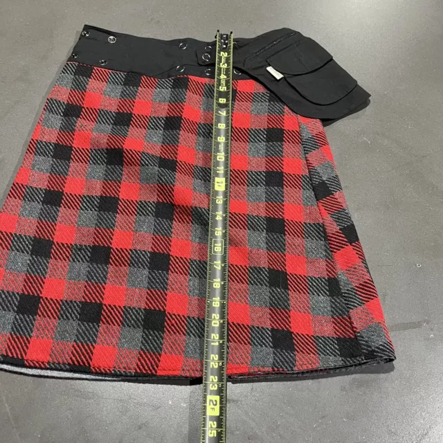 Skirt Fanatic Womens Red Grey Tartan Double Sided Wool Skirt One Adjustable Size 2