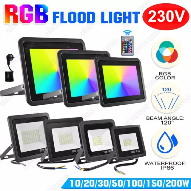 LED Fluter Flutlicht RGB mit Stecker Fernbedienung Scheinwerfer Außen Strahler
