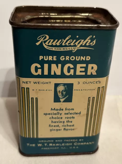 Vintage Rawleighs Pure Ground Ginger Tin 3 oz Ground & Packed Freeport Illinois