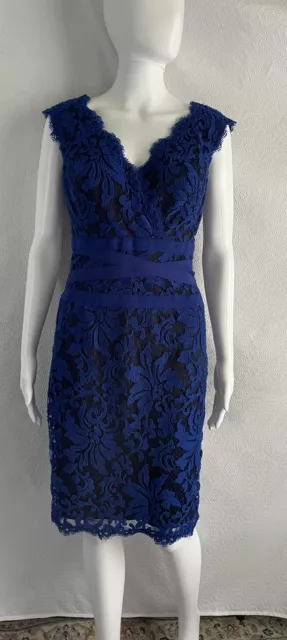 Tadashi Shoji Embroidered Lace Sheath Dress 4 Royal Blue Party Cocktail #3K896MX