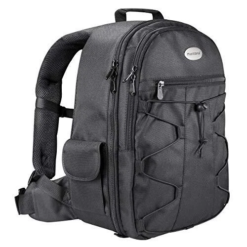 Mantona Sac à Dos Photo Rhodolit Noir - Idéal Pour Reflex SLR Avec Objectif Monté, Accessoires & Protection Pluie
