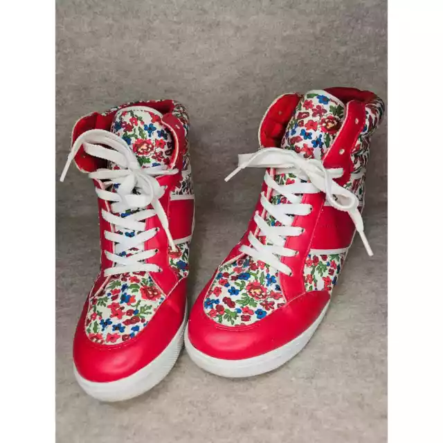 Mudd Wedge Willa Sneakers Red Floral Women's 8M