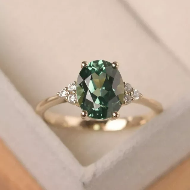 Teal Sapphire Ring Blue Green Sapphire Gemstone Bridal Engagement Wedding Ring