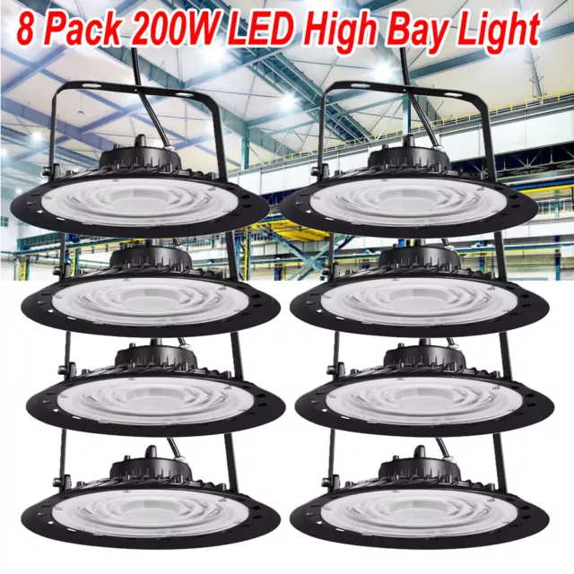 8 Pack 200W UFO Led High Bay Light Factory Warehouse Commercial Led Shop Lights