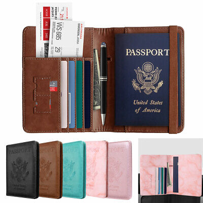 Leather Passport Holder Cover Case RFID Blocking Travel Wallet Card Accessories